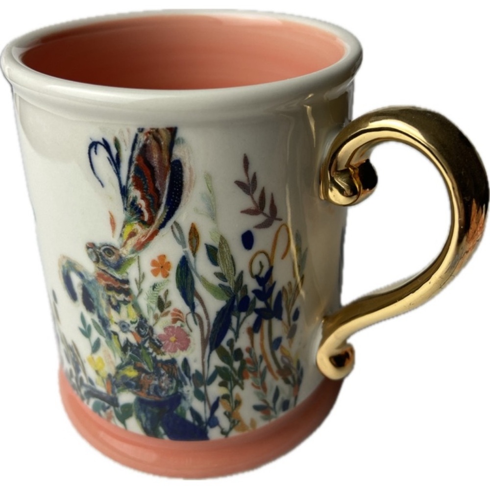 Gold handled Dancing Hares Artist Signed Coffee Mug